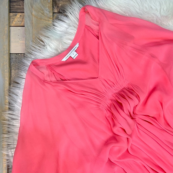 100% Silk [DVF] Coral Pink Chiffon < Fleurette > Bat Wing Cocktail Dress | 2 - Picture 8 of 15